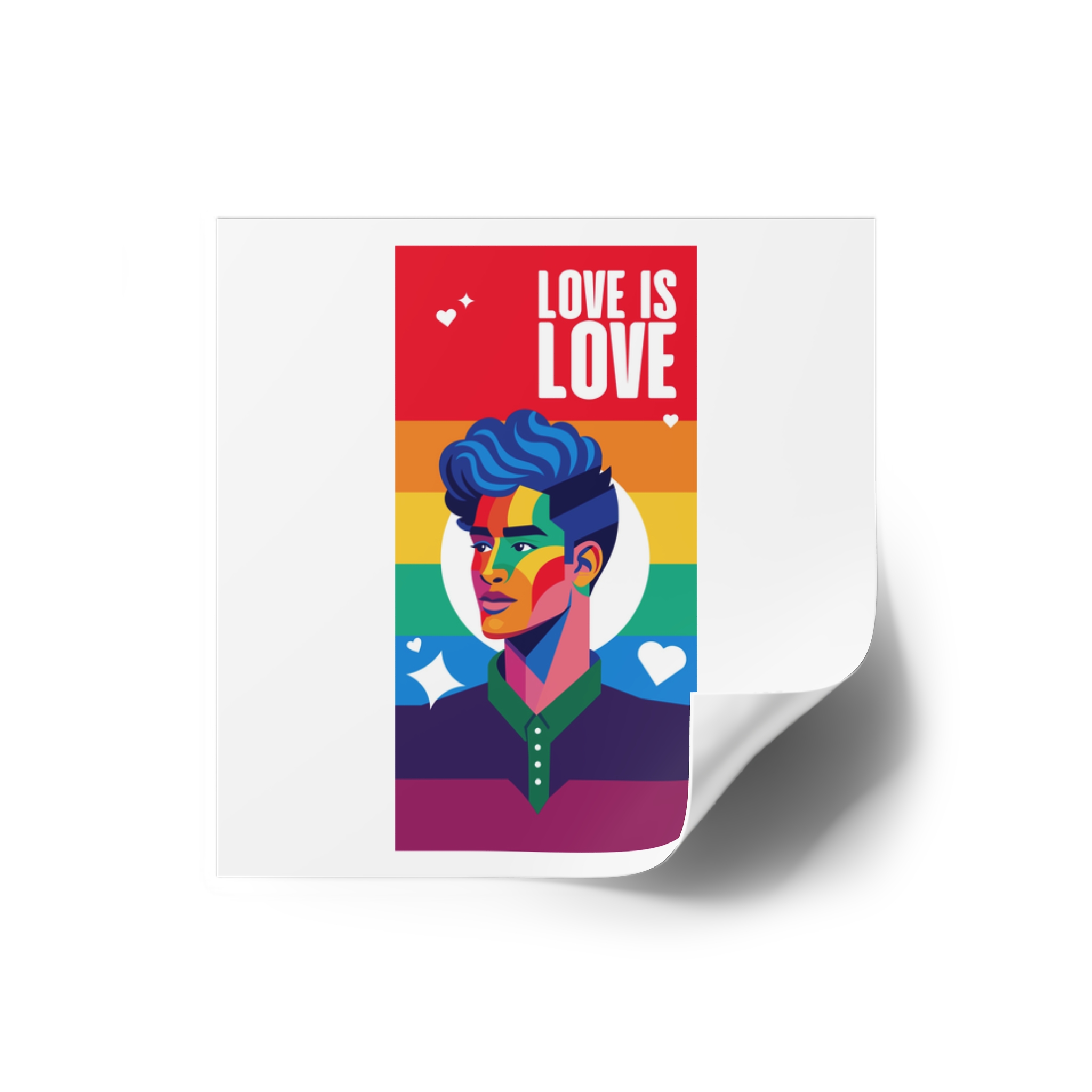 Poster Man With Rainbow Colored Face Rainbow Colored Background Laminate Stickers Square - Image 66