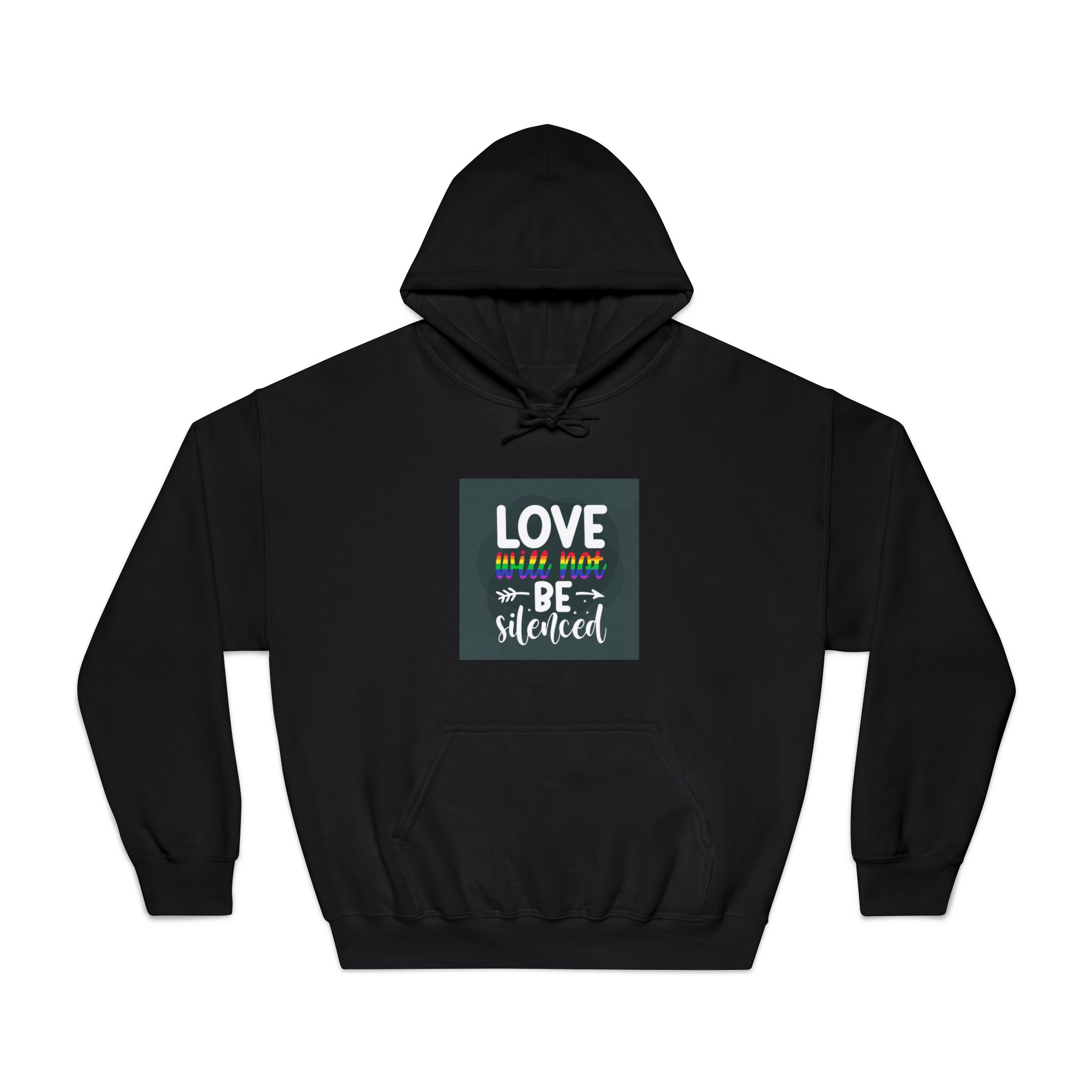 Love Will Be Silenced Premium Gay Pride Lettering Vector Design Unisex Dryblend Hooded Sweatshirt - Image 9