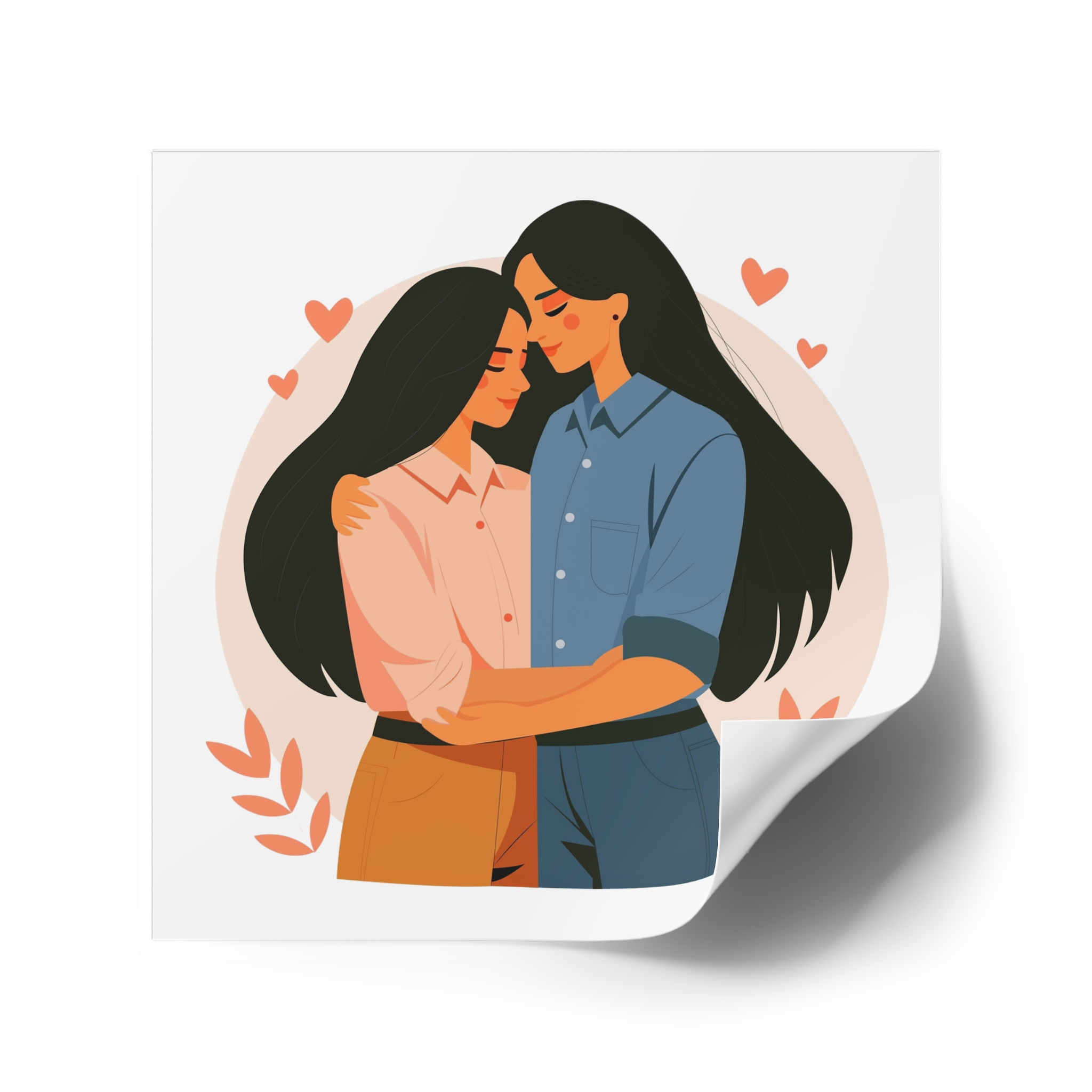Indian Lesbian Couple Love Hugging Laminate Stickers Square - Image 38