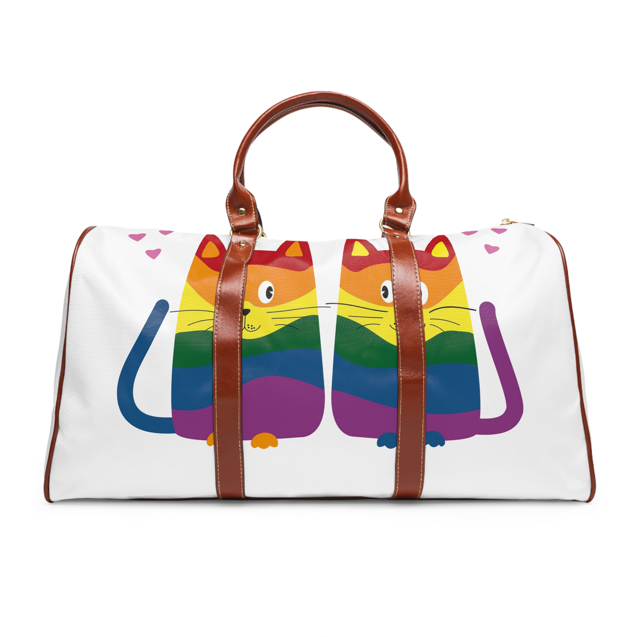 Family Cats With Child Happy Parents Cats Romantic Couple Waterproof Travel Bag