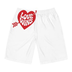 Love Wins Inscription Red Heart Pierced With Cupid39s Arrow Transparent Background Mens Board Shorts Aop