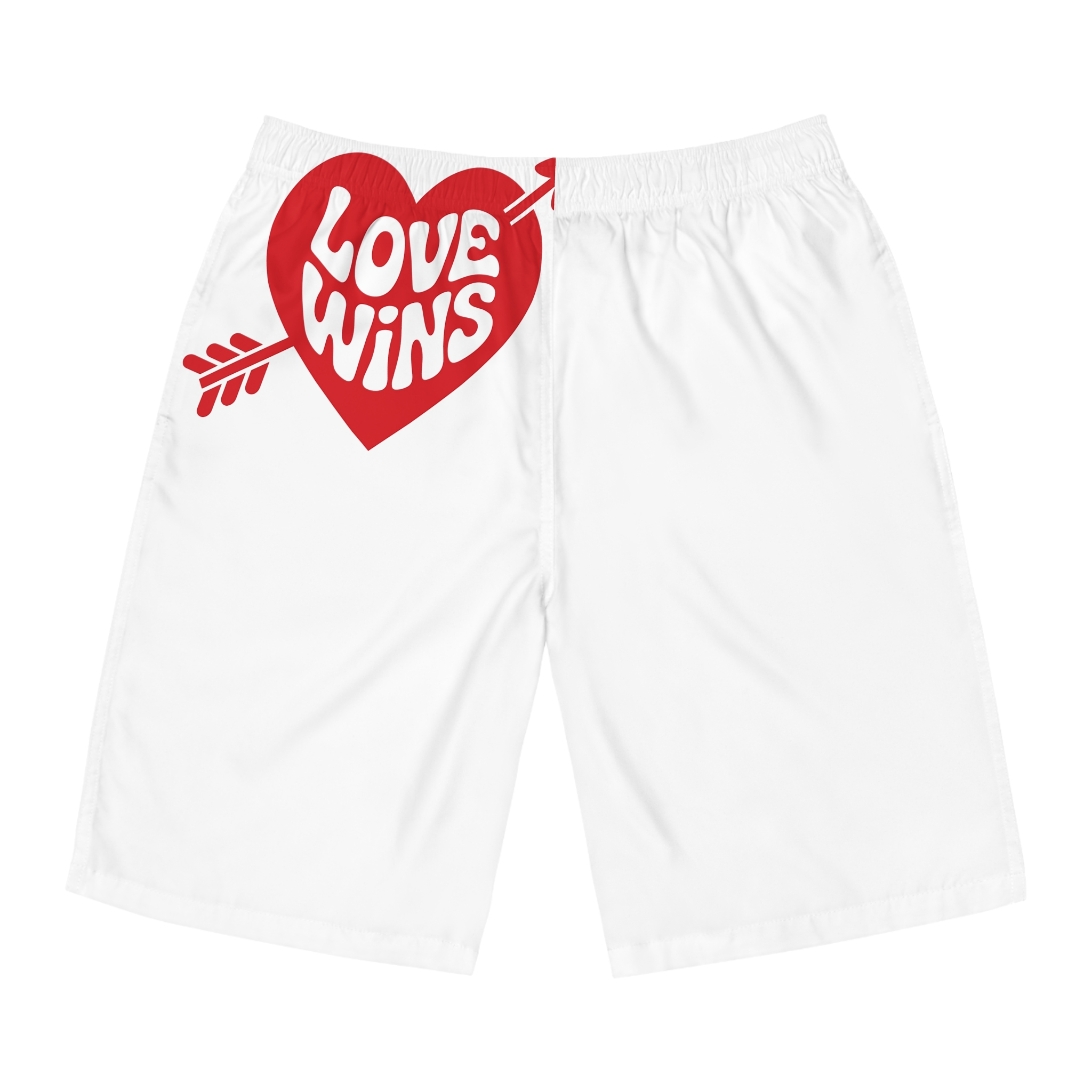 Love Wins Inscription Red Heart Pierced With Cupid39s Arrow Transparent Background Mens Board Shorts Aop