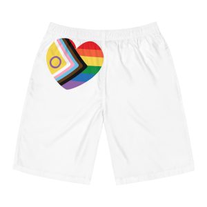 Inclusive Love Progress Pride Flag Heart Symbol Mens Board Shorts Aop
