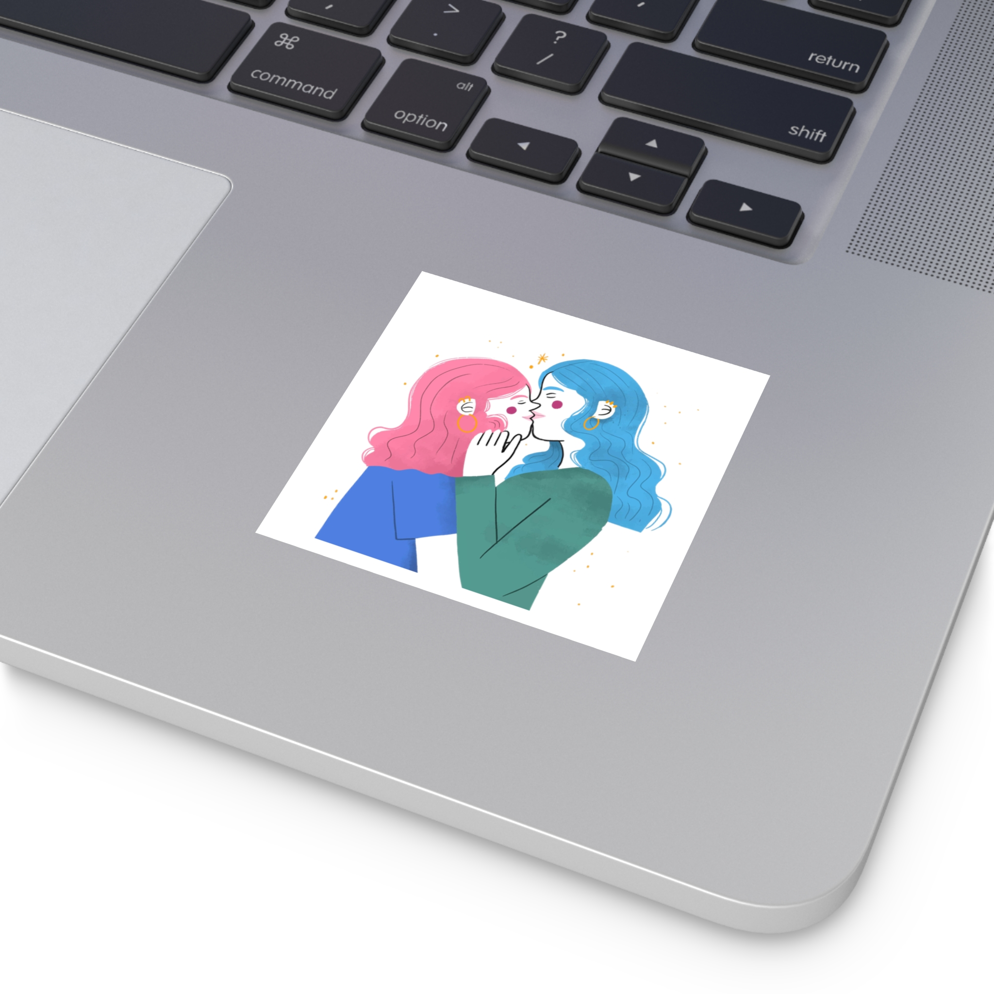 Hand Drawn Lesbian Kiss Illustration Laminate Stickers Square - Image 11