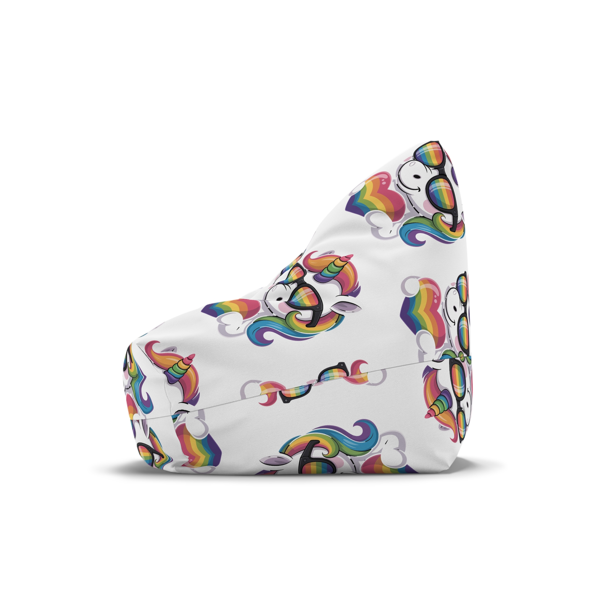 Cute Unicorn With Rainbowcolored Mane Tail Is Wearing Black Sunglassesnbow Stripes Bean Bag Chair Cover - Image 4