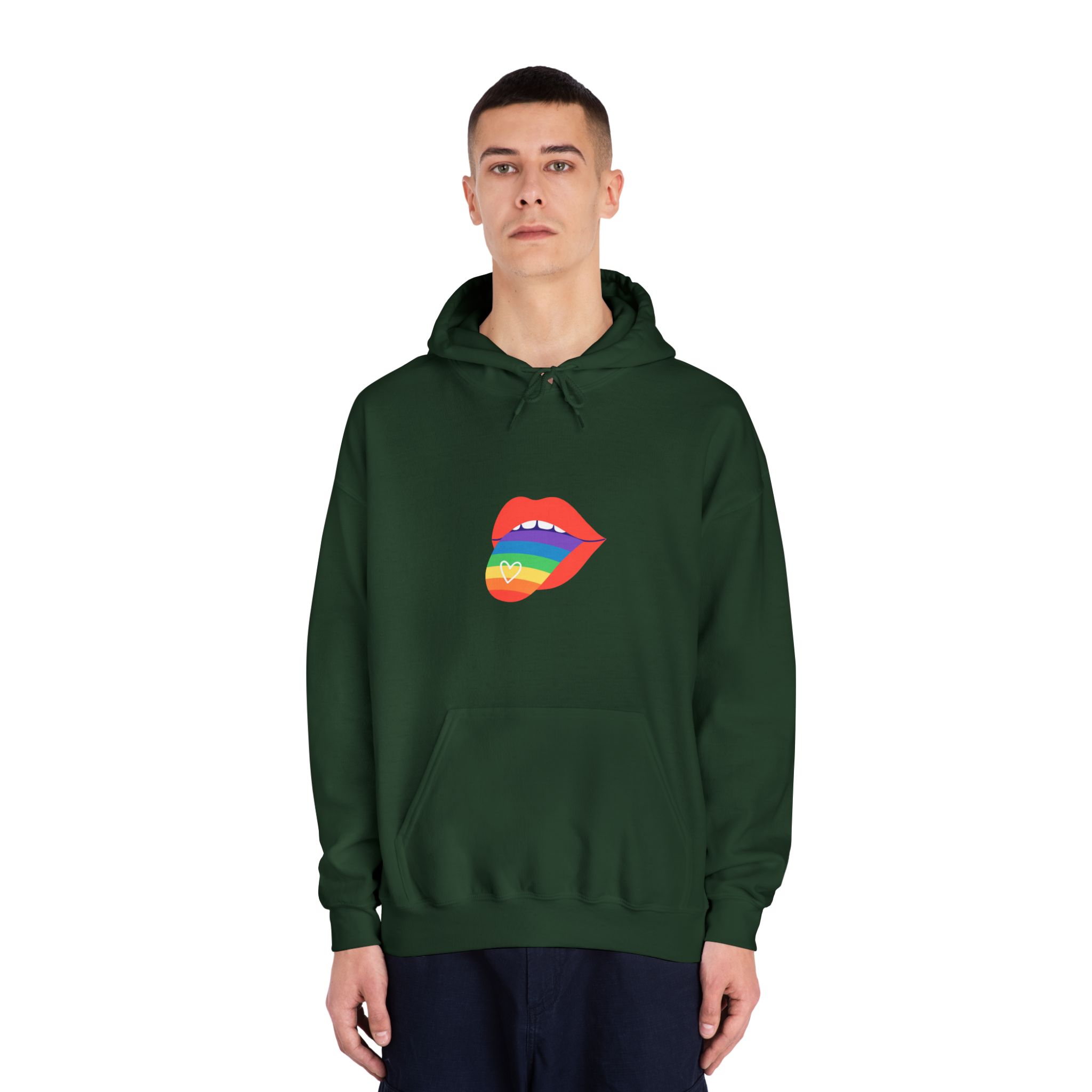 Open Red Lips With Rainbow Tongue Hand Drawn Vector Illustration Unisex Dryblend Hooded Sweatshirt - Image 23