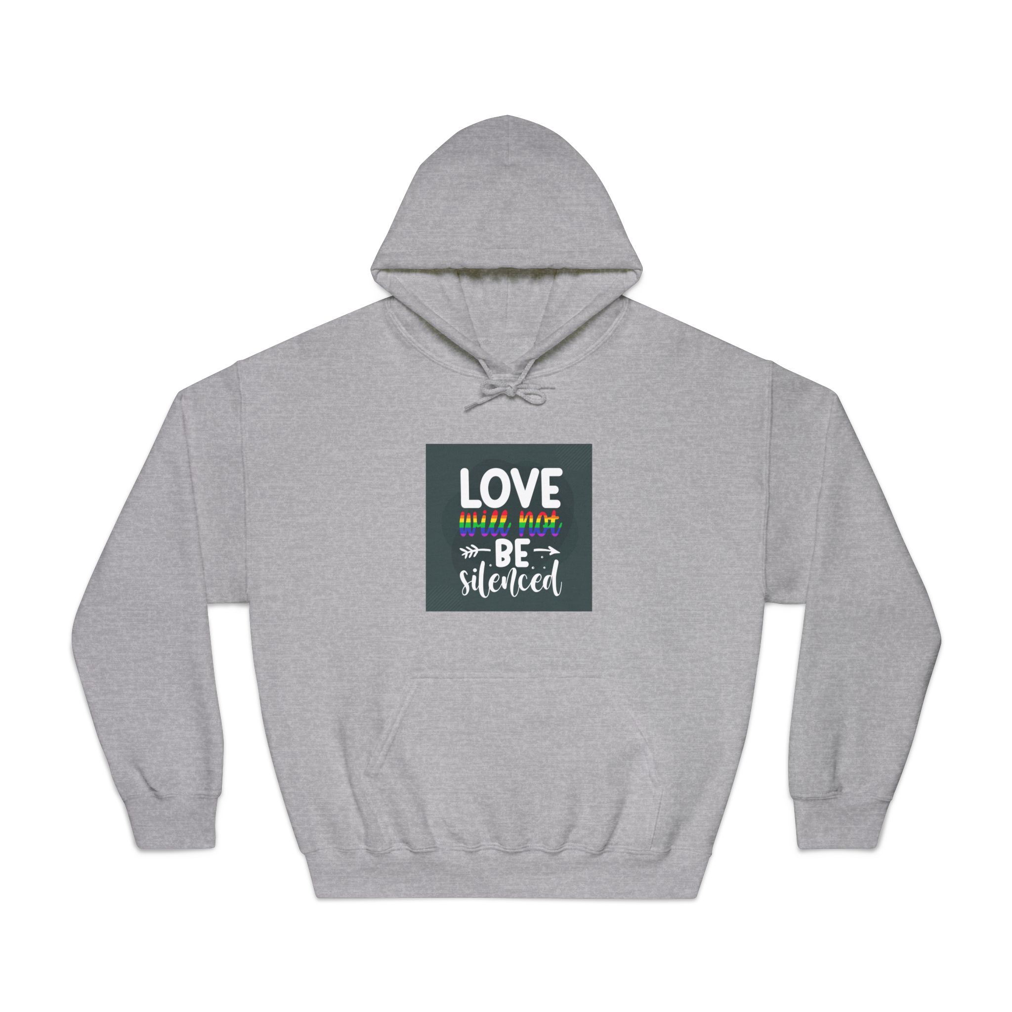 Love Will Be Silenced Premium Gay Pride Lettering Vector Design Unisex Dryblend Hooded Sweatshirt - Image 13