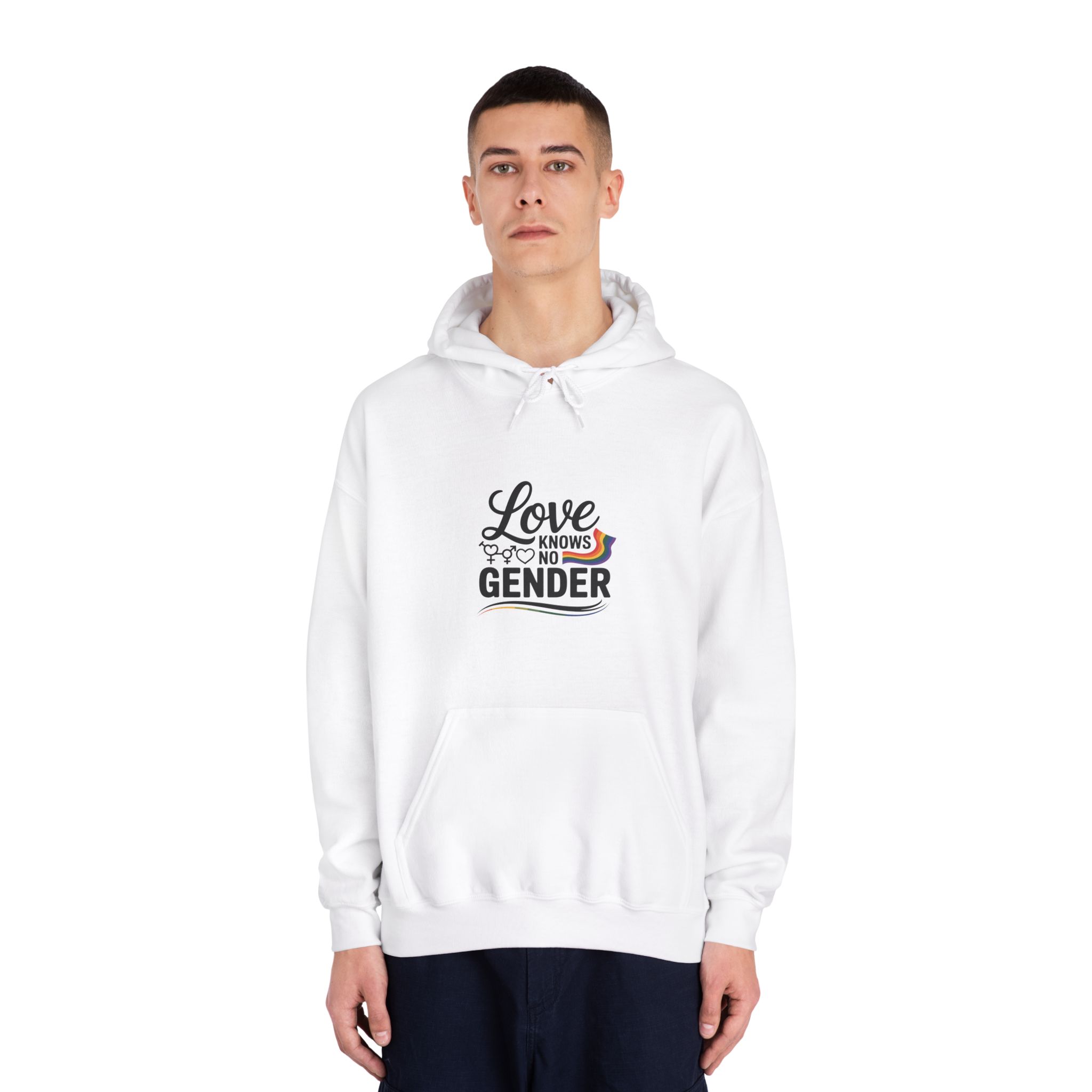 Love Knows No Gender T Shirt Design Isolated White Background Unisex Dryblend Hooded Sweatshirt - Image 3