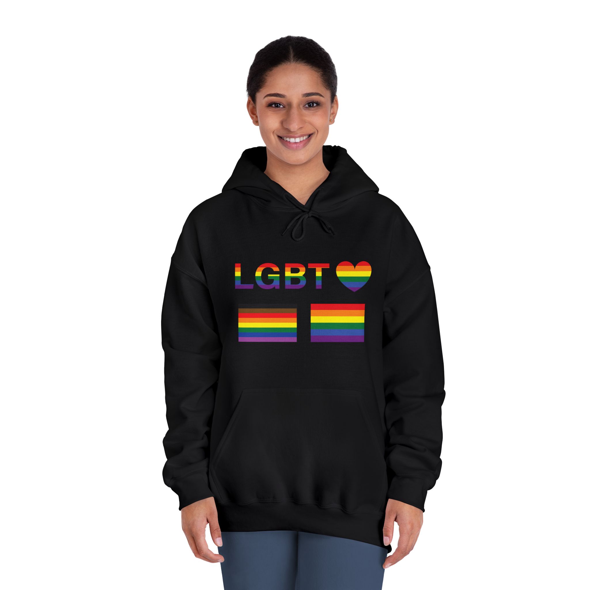 Lgbt Word Text Letter With Heart Rainbow Color Flag Isolated White Background Vector Illustrati Unisex Dryblend Hooded Sweatshirt - Image 12