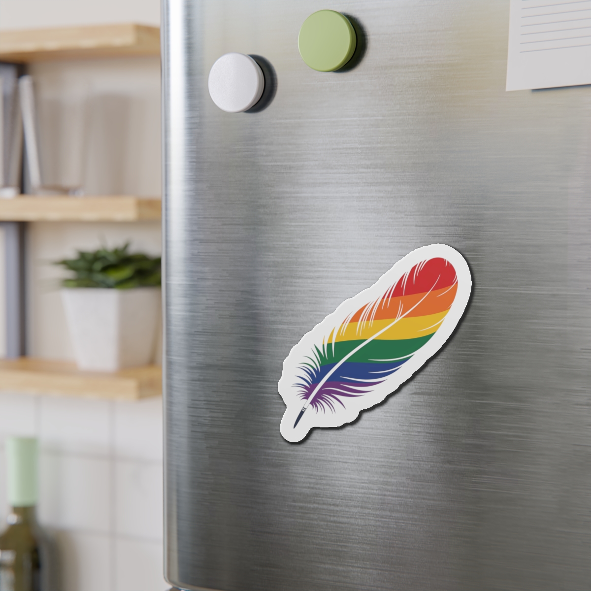 Single Feather Adorned With Vibrant Colors Rainbow Flag Die Cut Magnets - Image 12