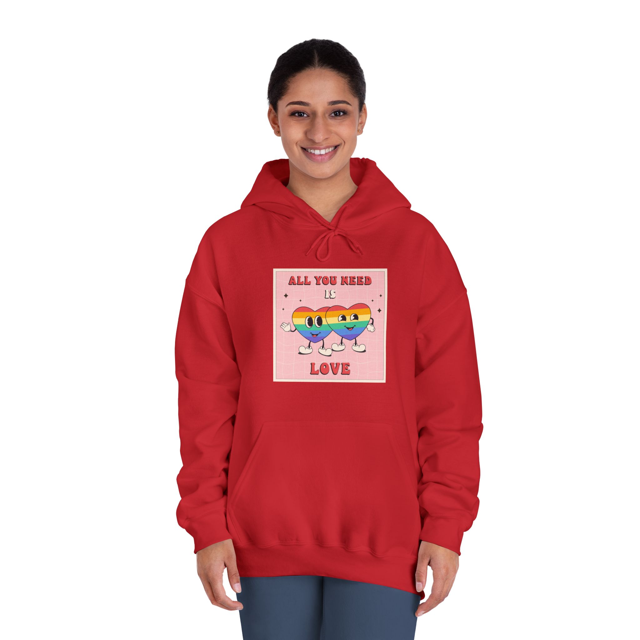 Lgbtq Pride Month Retro Groovy Poster Social Media Post Template With Rainbow Heart Unisex Dryblend Hooded Sweatshirt - Image 36