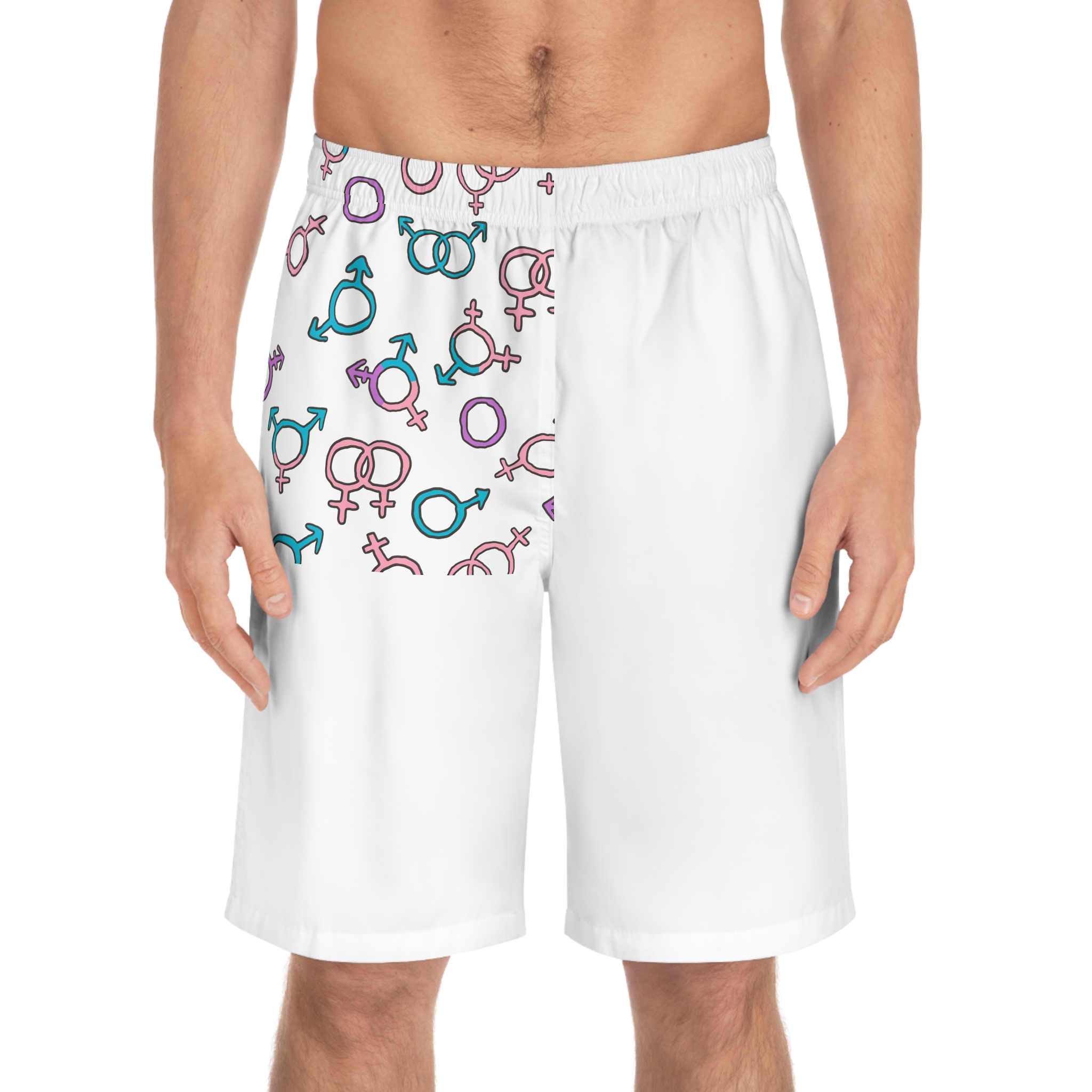 Seamless Pattern With Gender Signs Mens Board Shorts Aop - Image 3