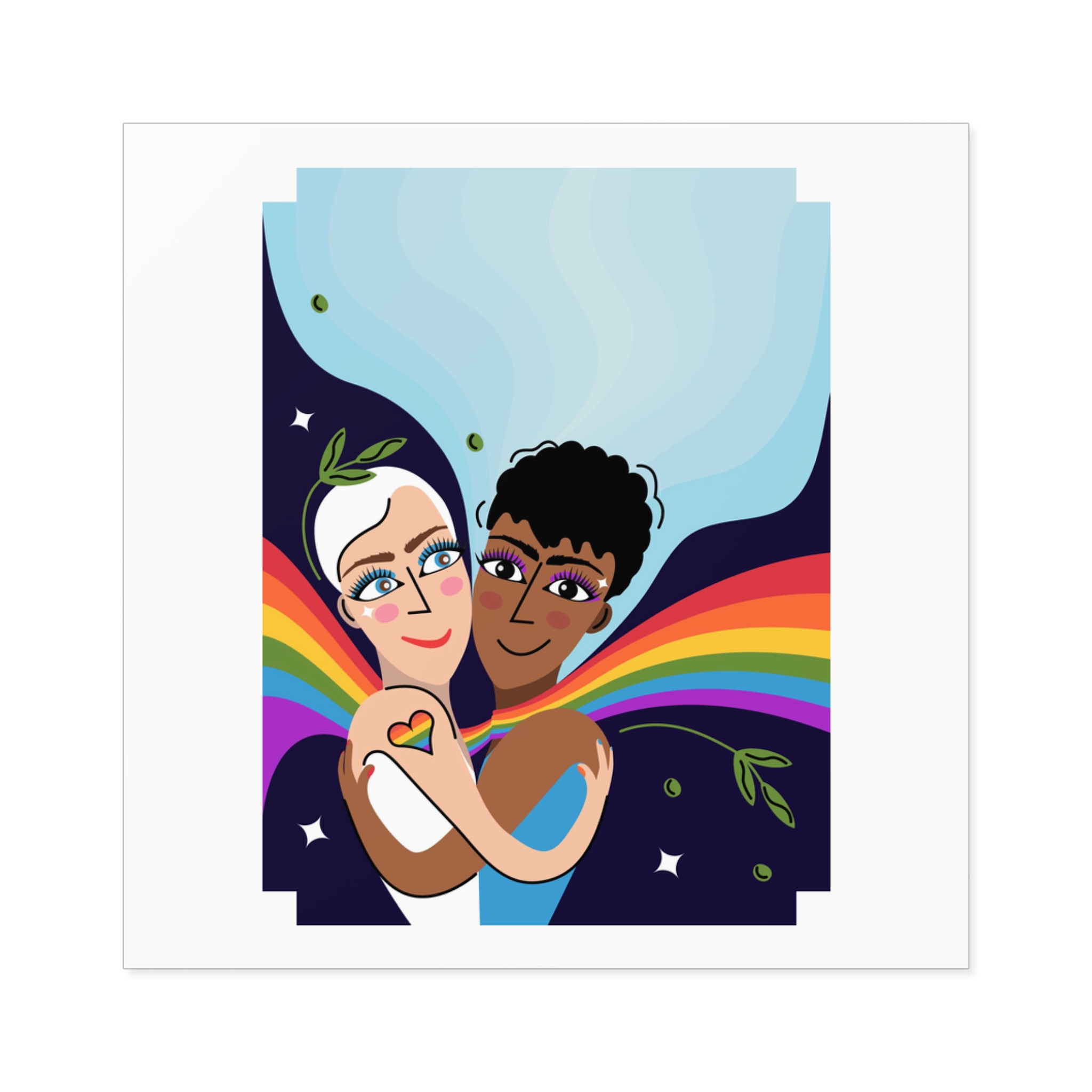 Interracial Lgbtq Men Romantic Relationships Cartoon Style Vector Card Laminate Stickers Square - Image 69