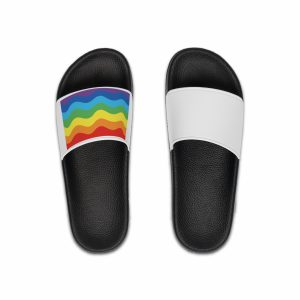 Bright Rainbow Color Waves Creating Cheerful Design Background Mens Slide Sandals