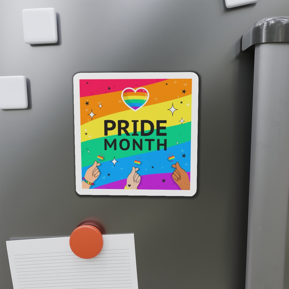 Pride Month Greeting Card Vector Illustration Hand Symbol Mini Heart Rainbow Flag Die Cut Magnets - Image 11