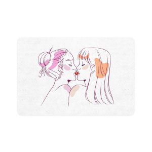Hand Drawn Affectionate Lesbian Kiss (2) Pet Food Mat 12x18