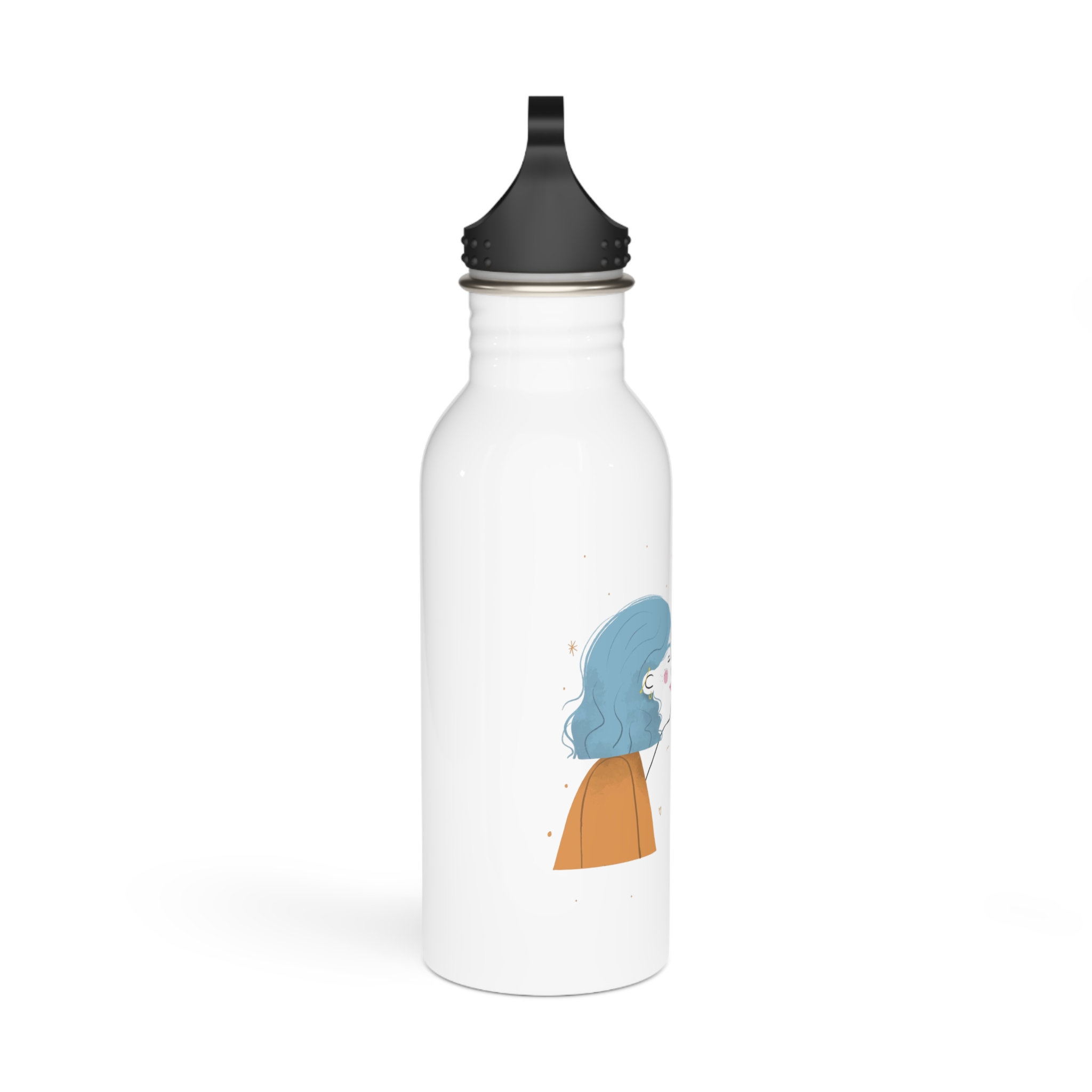 Hand Drawn Affectionate Lesbian Kiss Stainless Steel Water Bottle - Image 2