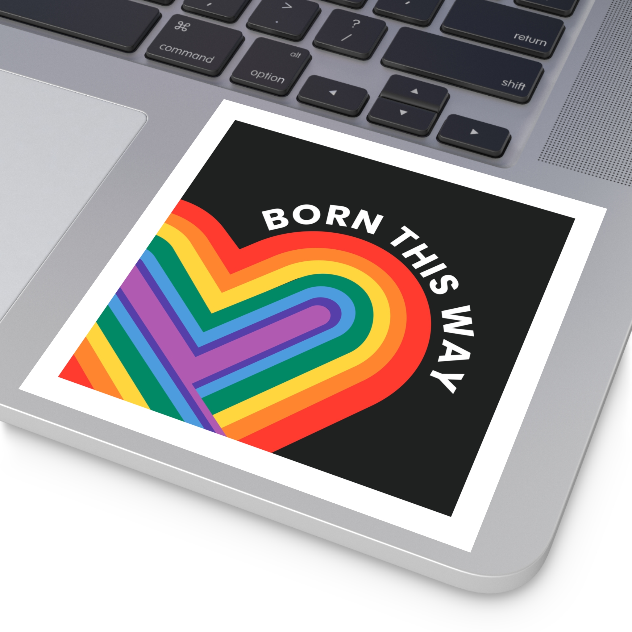 Rainbow Heart Template Lgbtq Pride Month With Born This Way Text Laminate Stickers Square - Image 43