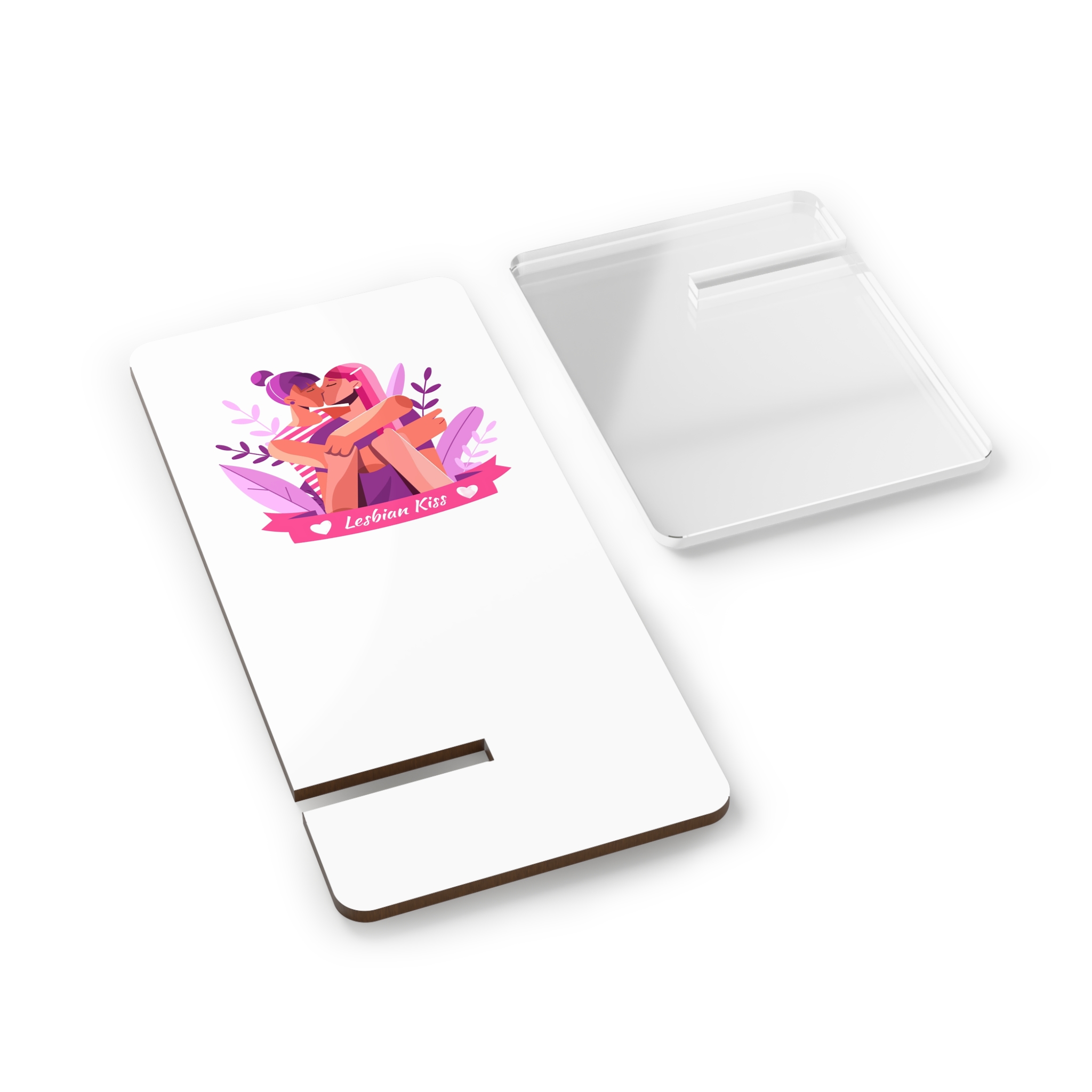 Flat Lesbian Kiss Illustrated Mobile Display Stand For Smartphones - Image 2