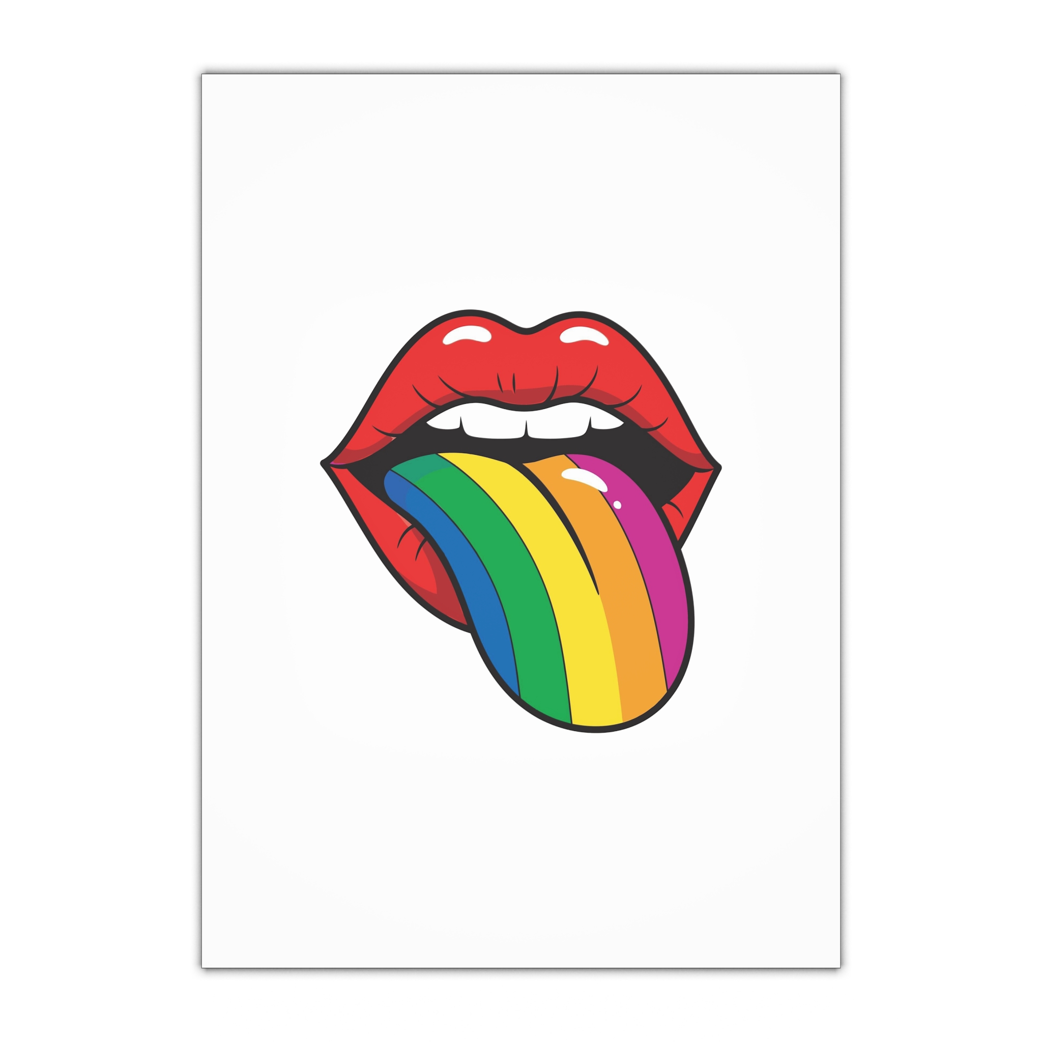 Pop Art Illustration Open Red Lips With Long Colorful Rainbow Tongue Sticking Out Now Gift Wrapping Paper Sheets 1pc