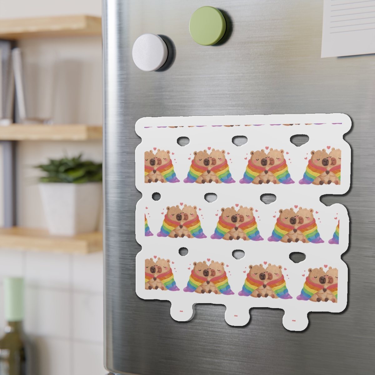 Two Capybaras Embracing Rainbow Blanket Illustration Die Cut Magnets - Image 15