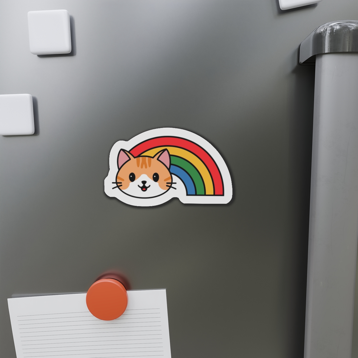 Cartoon Cat Head Illustration With Rainbow Happy Expression Die Cut Magnets - Image 11