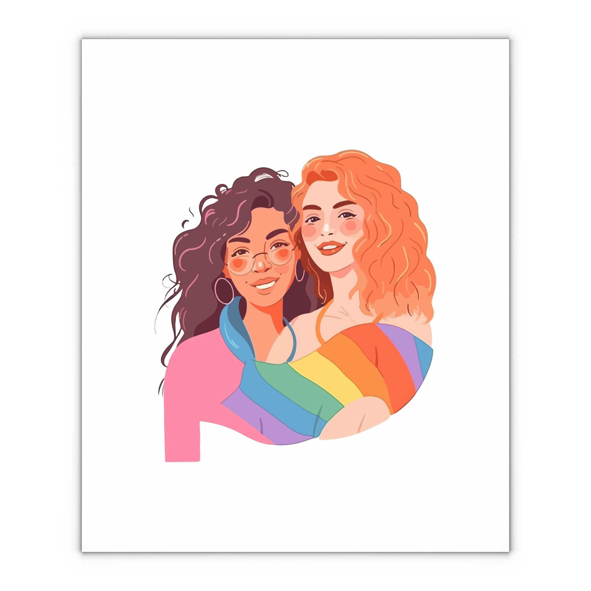 Portrait Lesbian Couple With Rainbow Flag Concept Lgbtq Illustration Couple Gift Wrapping Paper Sheets 1pc - Image 4