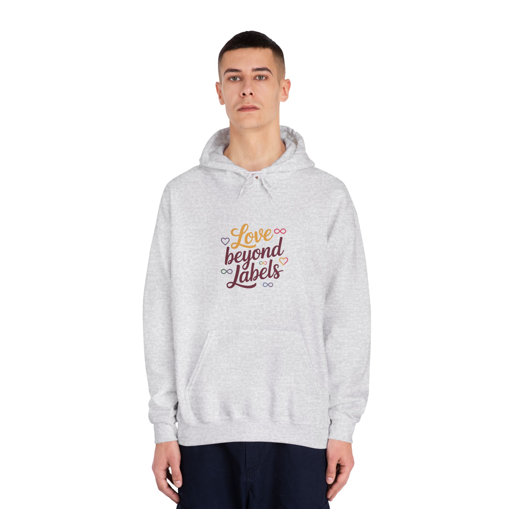 Love Beyond Labels T Shirt Design Isolated White Background Unisex Dryblend Hooded Sweatshirt - Image 7