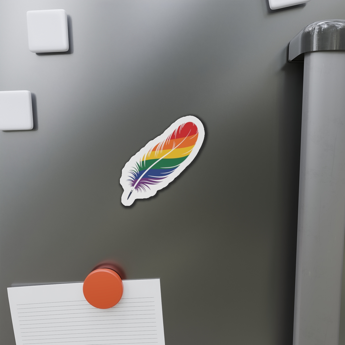 Single Feather Adorned With Vibrant Colors Rainbow Flag Die Cut Magnets - Image 8
