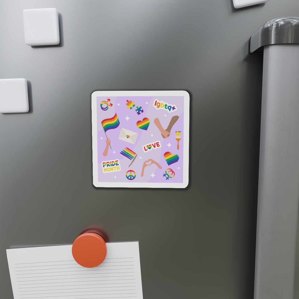 Cute Rainbow Colors Lgbtq Symbols Pride Flag Hands Holding Peace Love Die Cut Magnets - Image 8