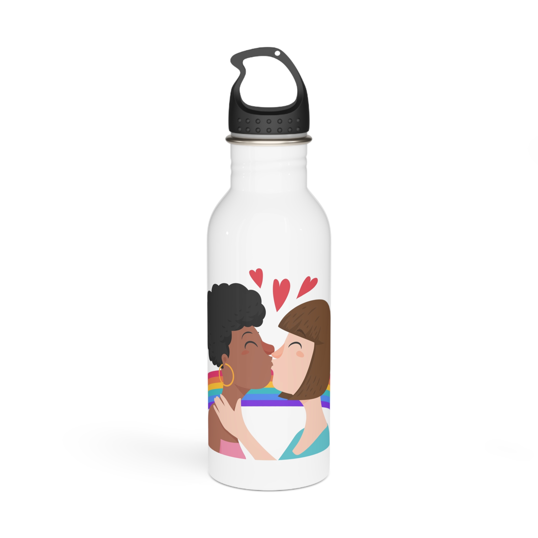 Flat Design Lesbian Kiss Illustrated Stainless Steel Water Bottle