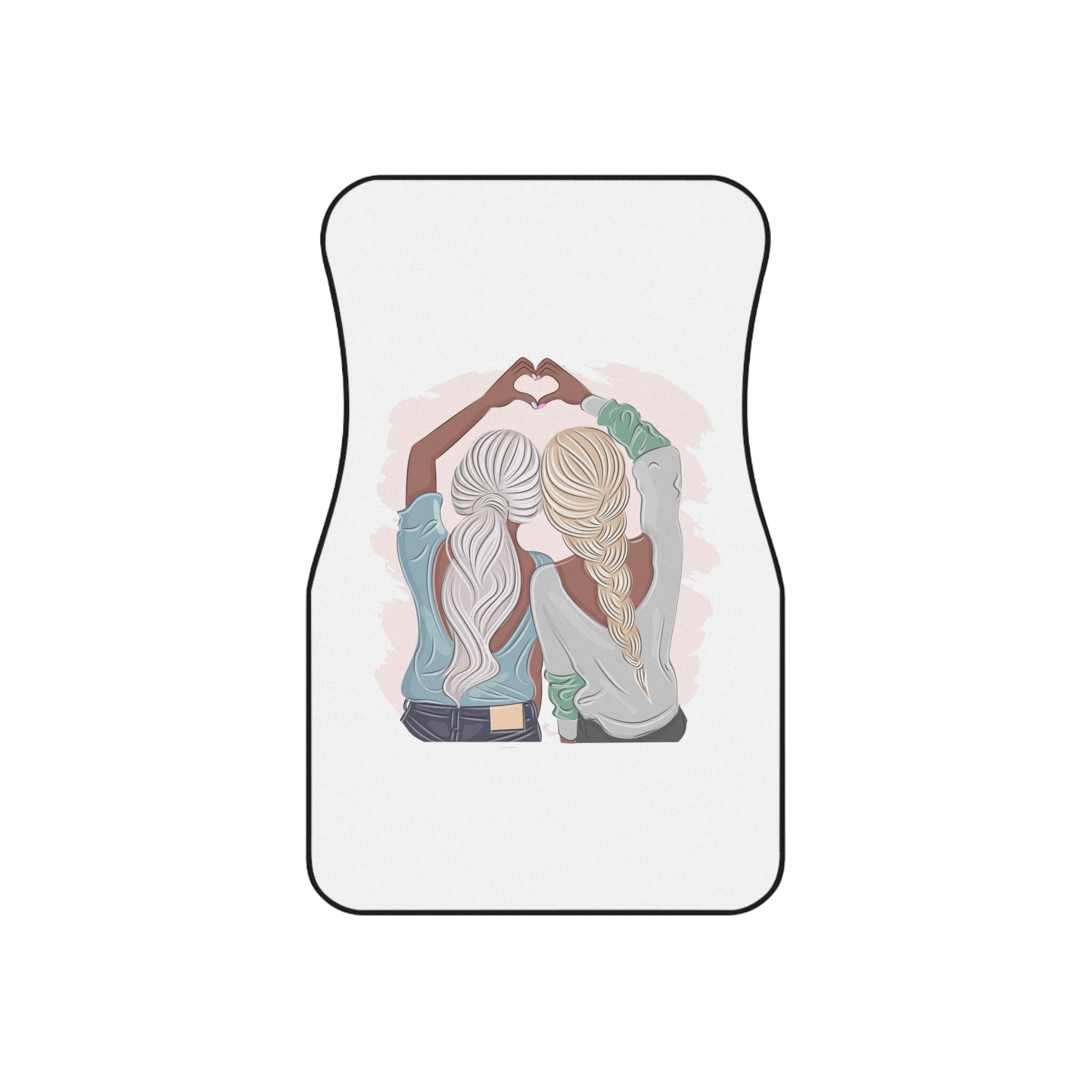 Stylish Girlfriends Two Sisters Show With Hands Heart View From Back Friendship Concept Fashion Vector Illustration Art Postcard Poster Interior Design Textile Print Car Mats Set Of 4 - Image 2