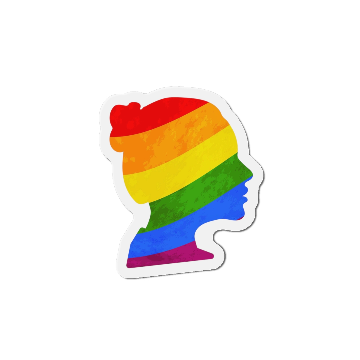 Black Detailed Realistic Girls Face Profile With Lgbt Pride Flag Isolated White Die Cut Magnets - Image 7