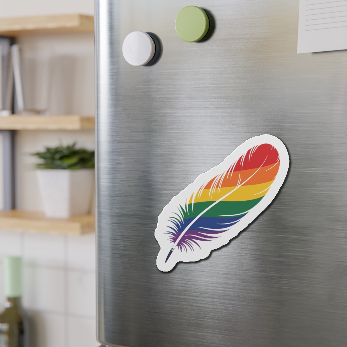 Single Feather Adorned With Vibrant Colors Rainbow Flag Die Cut Magnets - Image 15