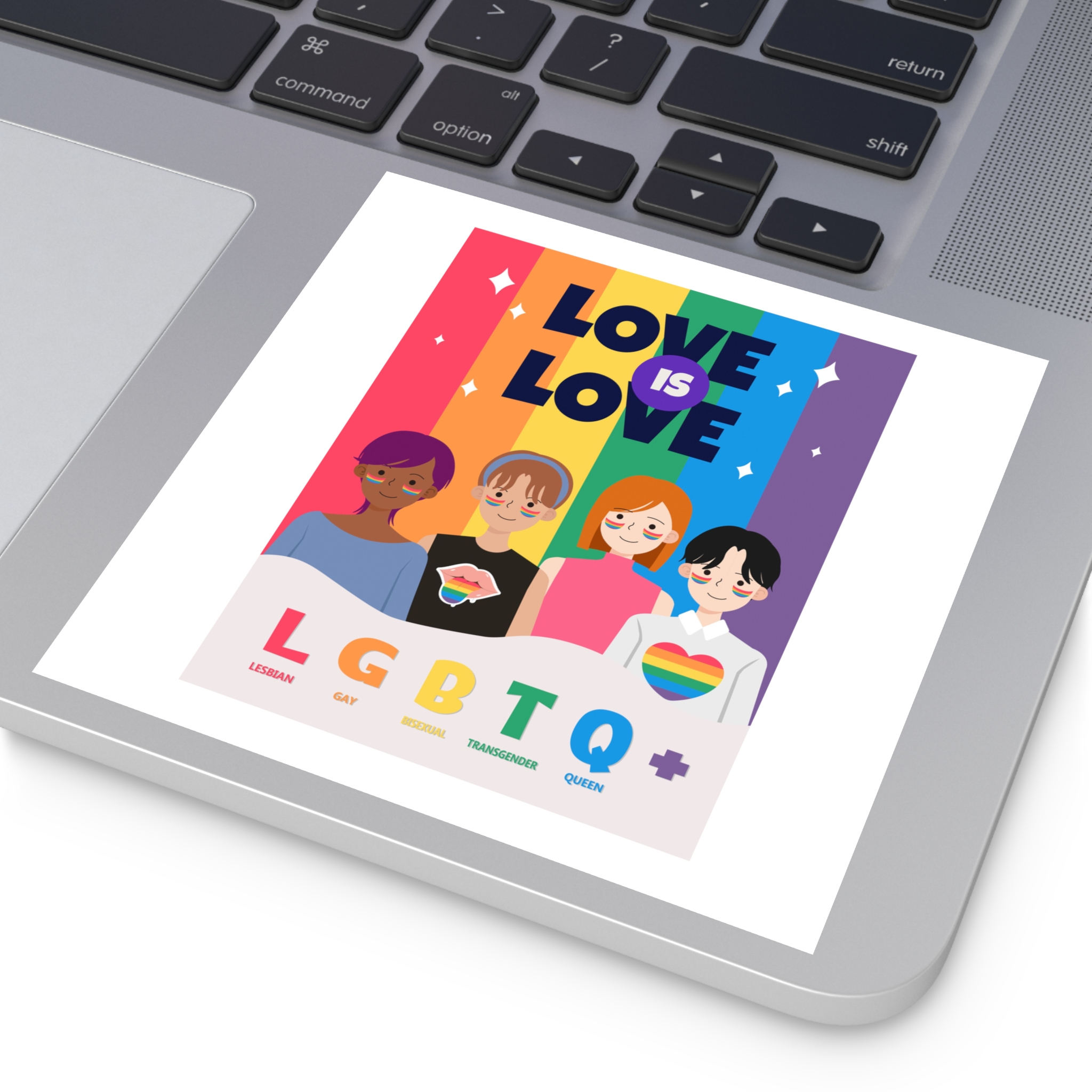 Lgbtq Pride Month Poster Vector With Diverse Characters Rainbow Celebrate Love Inclusivity Laminate Stickers Square - Image 75