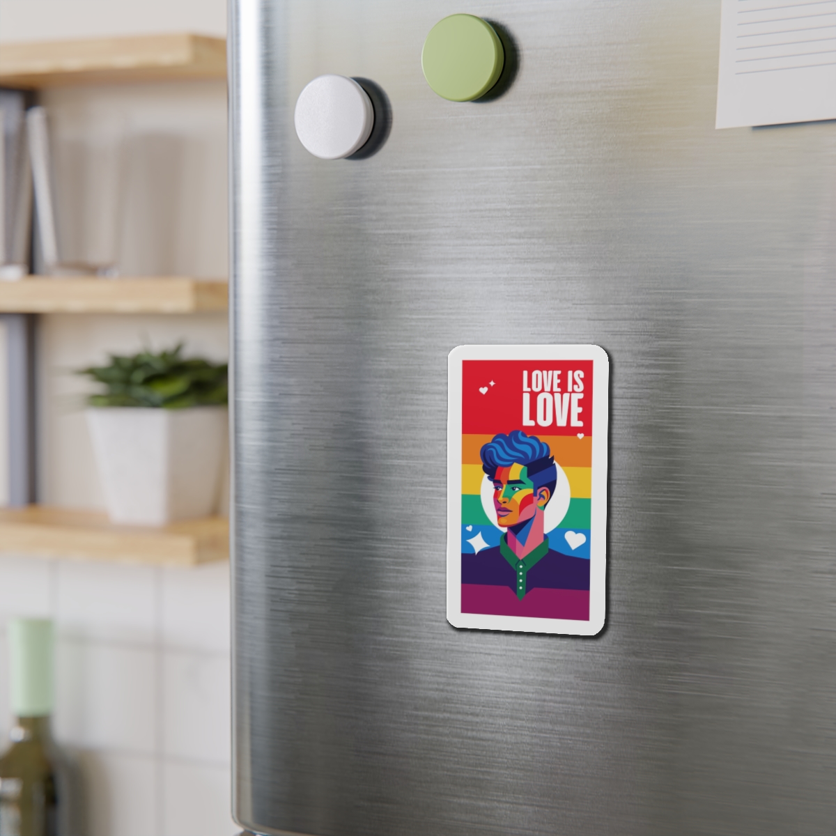 Poster Man With Rainbow Colored Face Rainbow Colored Background Die Cut Magnets - Image 9