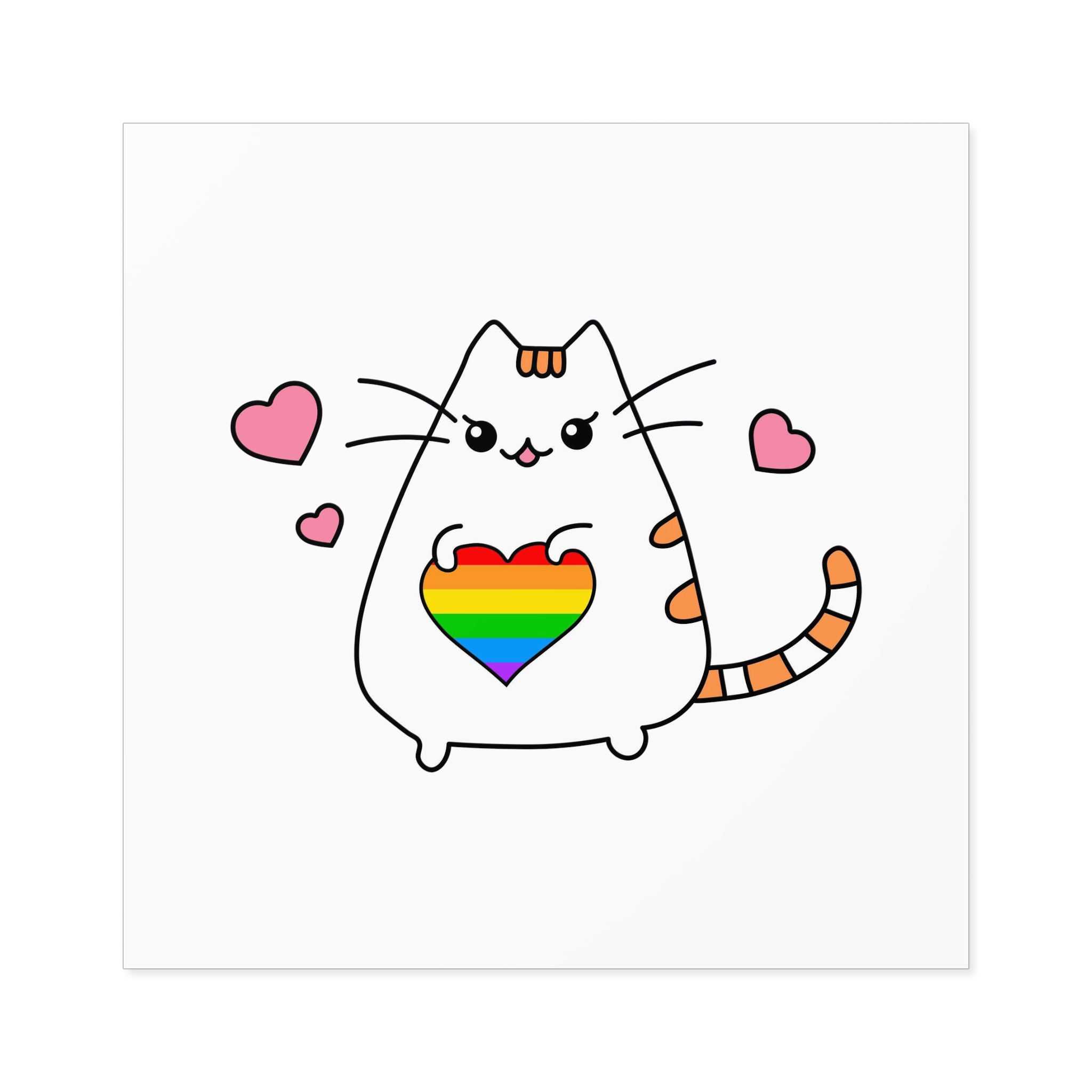 Kawaii Cat With Rainbow Heart Laminate Stickers Square - Image 49