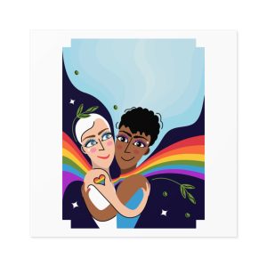 Interracial Lgbtq Men Romantic Relationships Cartoon Style Vector Card Laminate Stickers Square