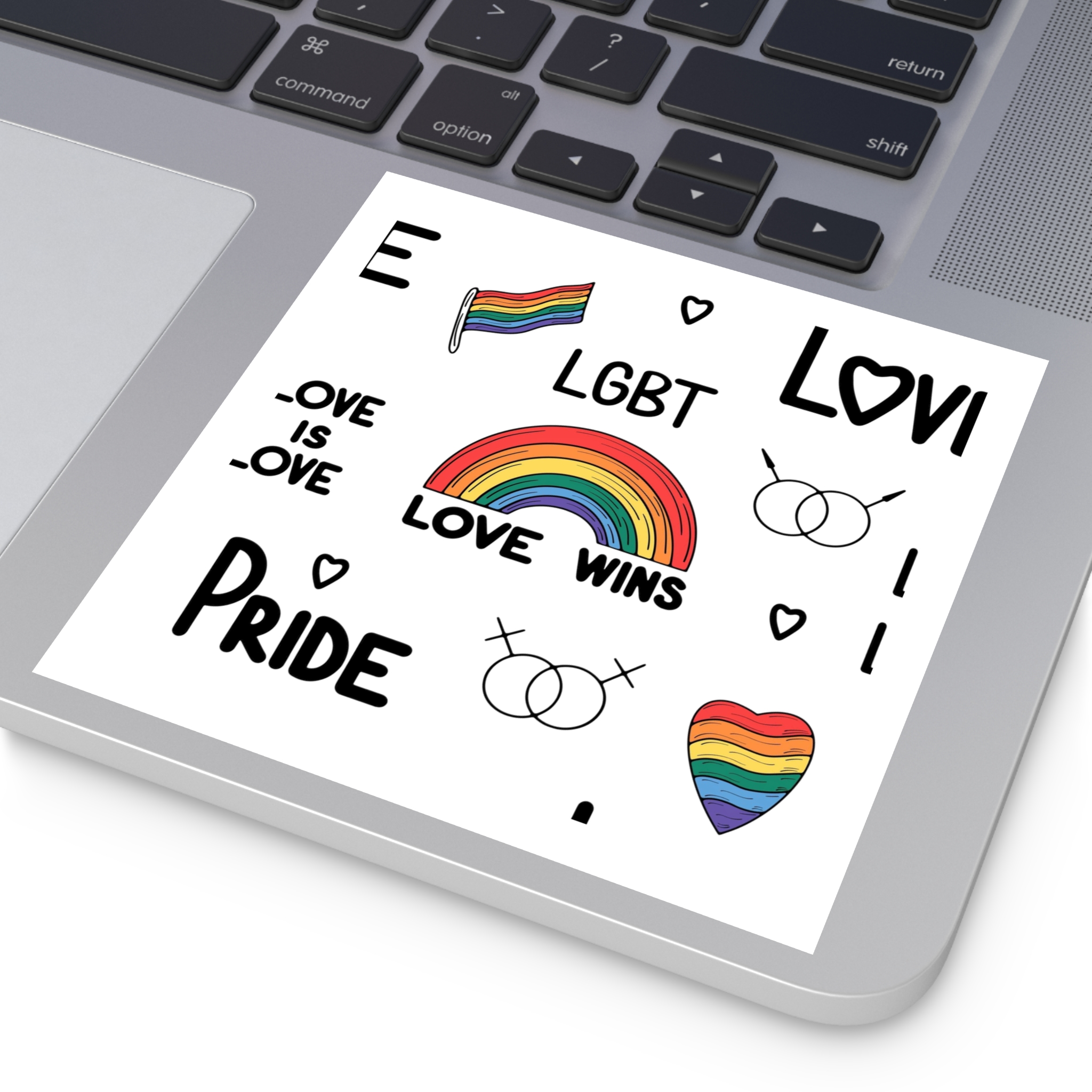 Lgbtq Pride Seamless Illustration Rainbow Hearts Love Symbols Laminate Stickers Square - Image 43