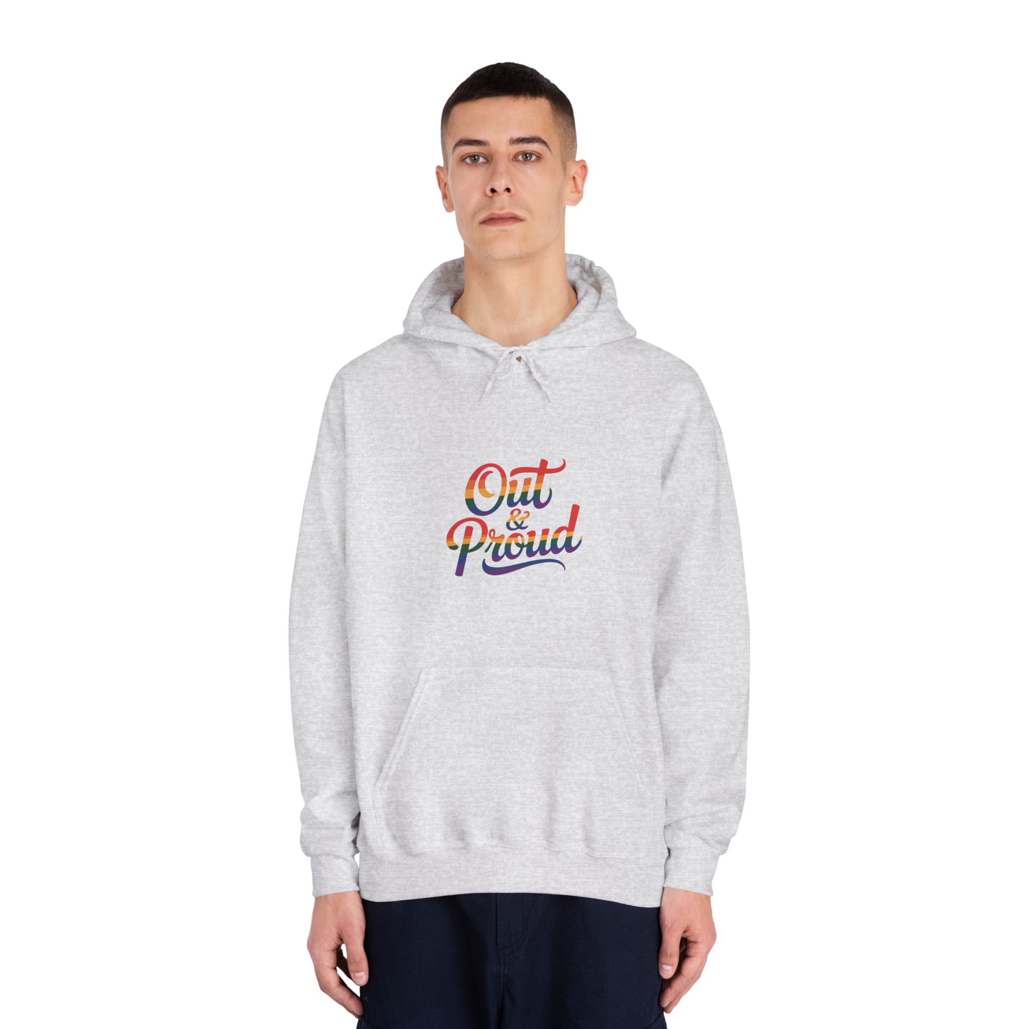Out Proud T Shirt Design Isolated White Background Unisex Dryblend Hooded Sweatshirt - Image 7