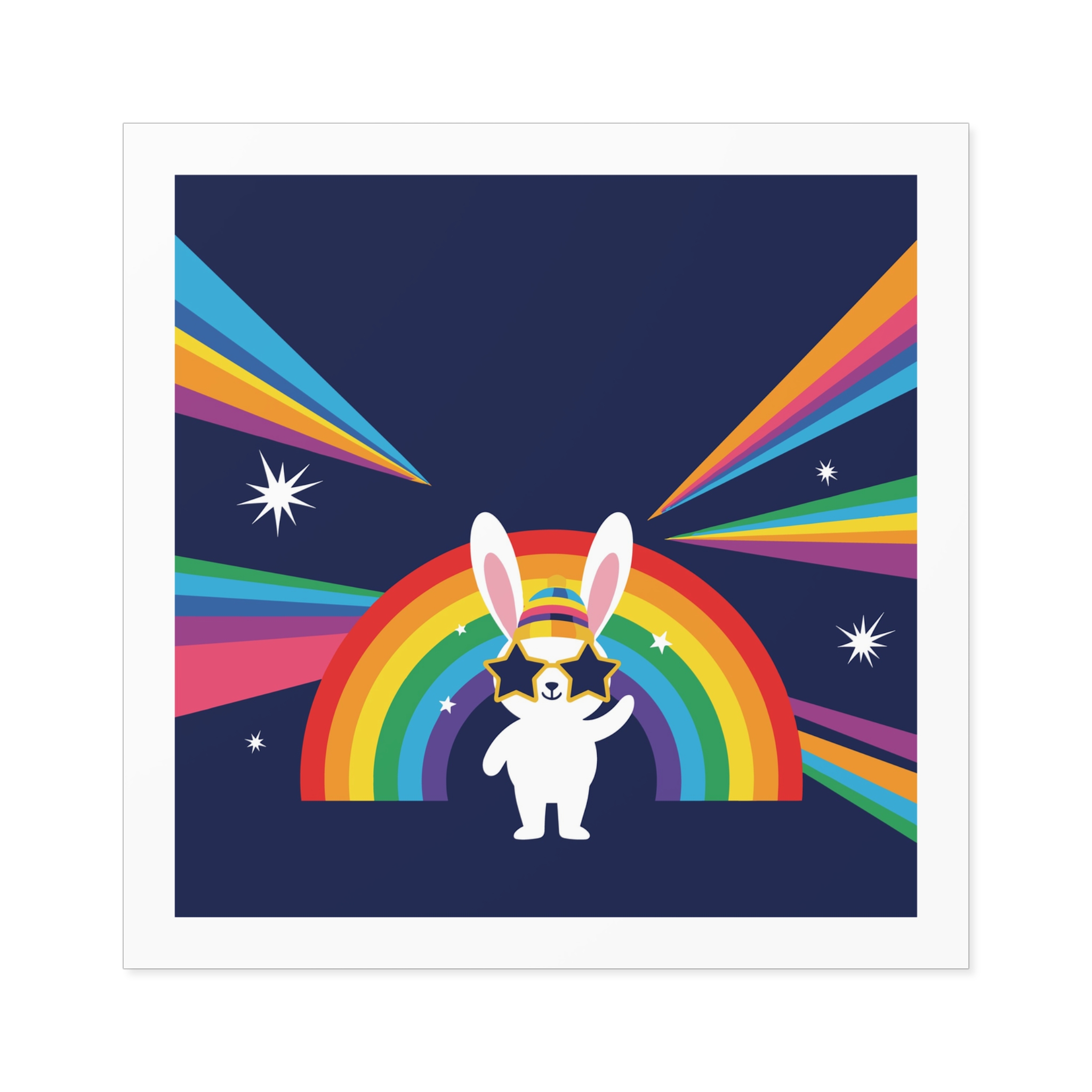 Happy Bunny With Rainbow Stars Laminate Stickers Square - Image 33