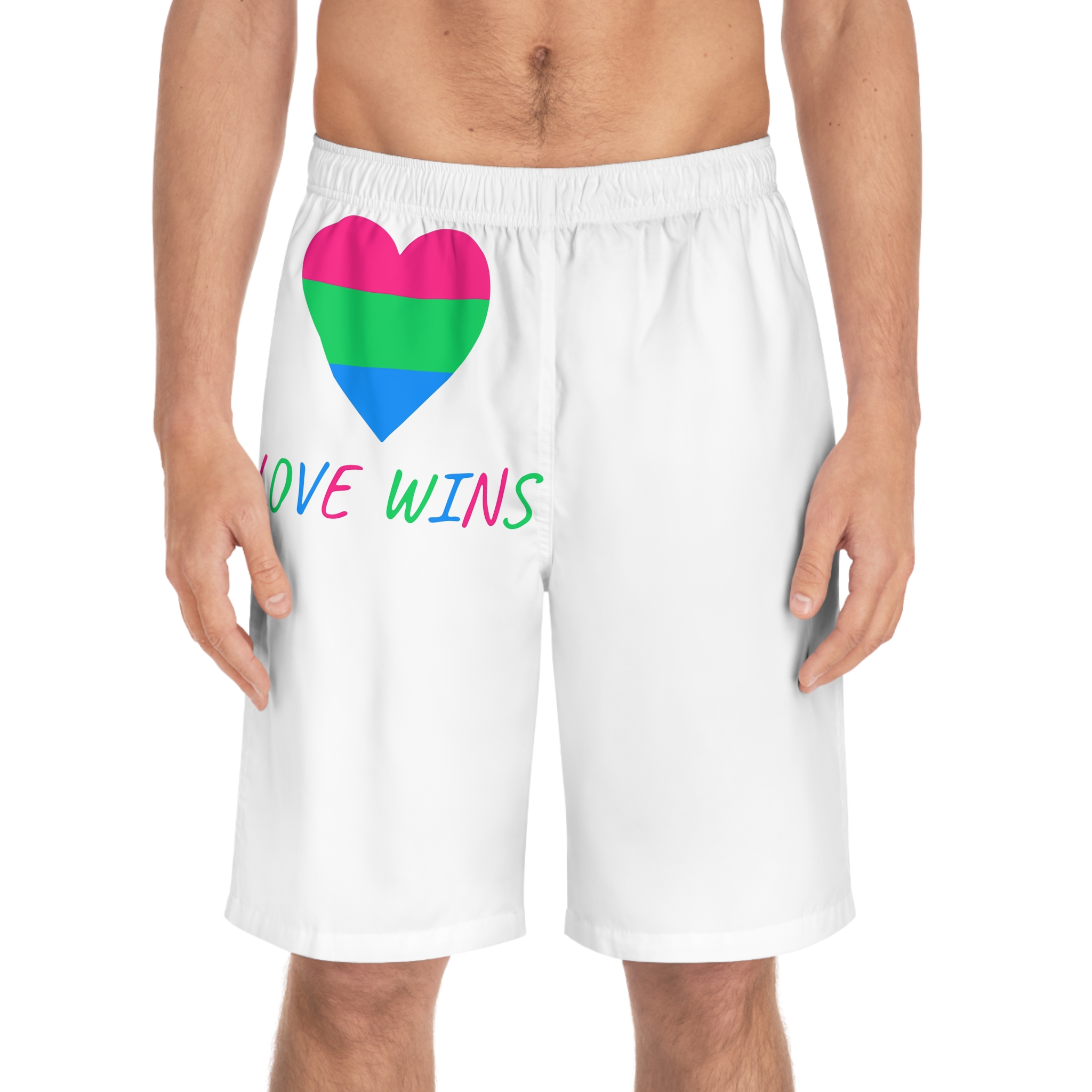 Colorful Heart Shape Polysexual Pride Flag Happy Pride Day Lgbtqia Community Pride Month Vector Hand Drawn Doodle Posters Stickers Logo Cards Mens Board Shorts Aop - Image 3