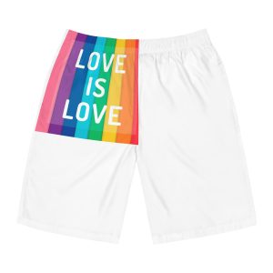 Rainbow Colored Background With Love Is Love Concept Pride Month Mens Board Shorts Aop