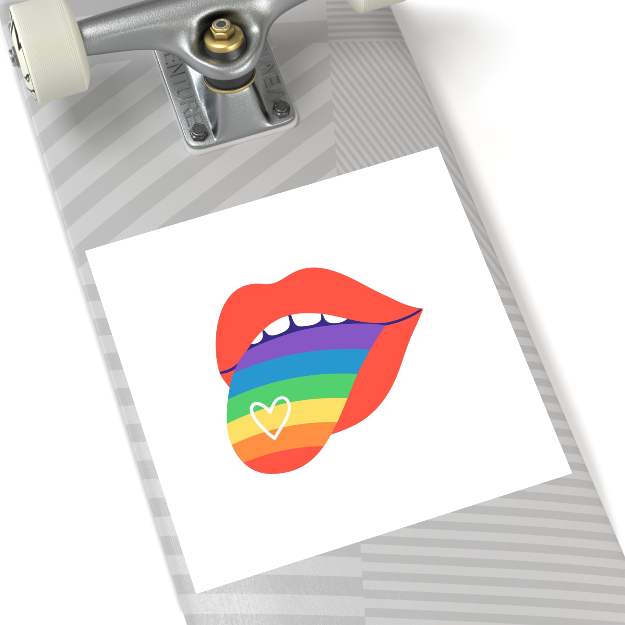 Open Red Lips With Rainbow Tongue Hand Drawn Vector Illustration Laminate Stickers Square - Image 80