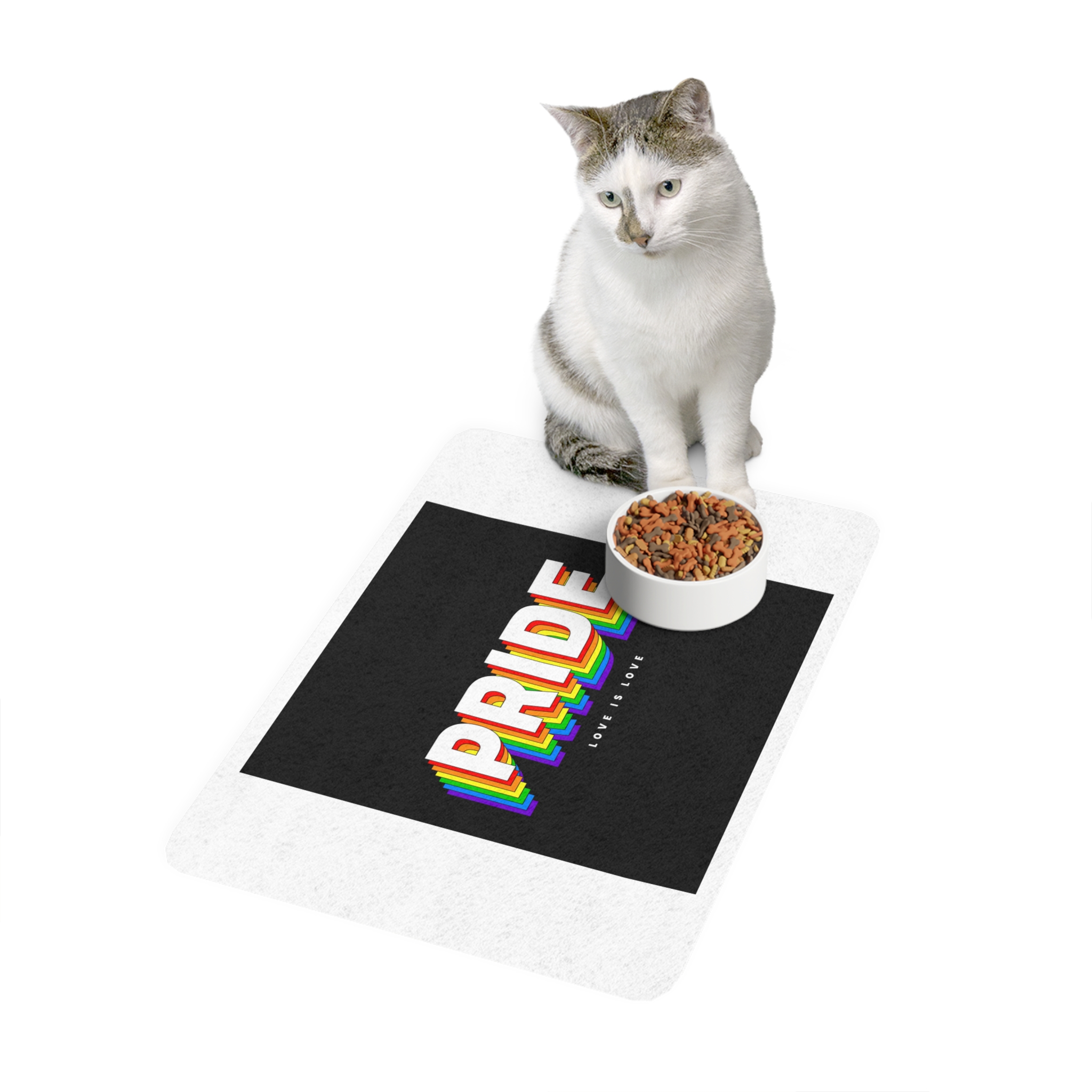 Vibrant Rainbow Pride Love Is Love Message Pet Food Mat 12x18 - Image 3