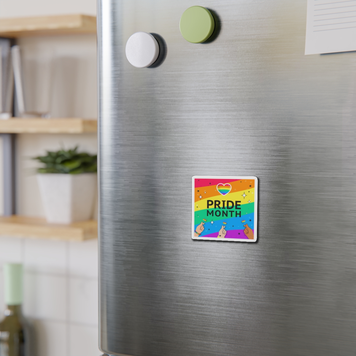 Pride Month Greeting Card Vector Illustration Hand Symbol Mini Heart Rainbow Flag Die Cut Magnets - Image 3