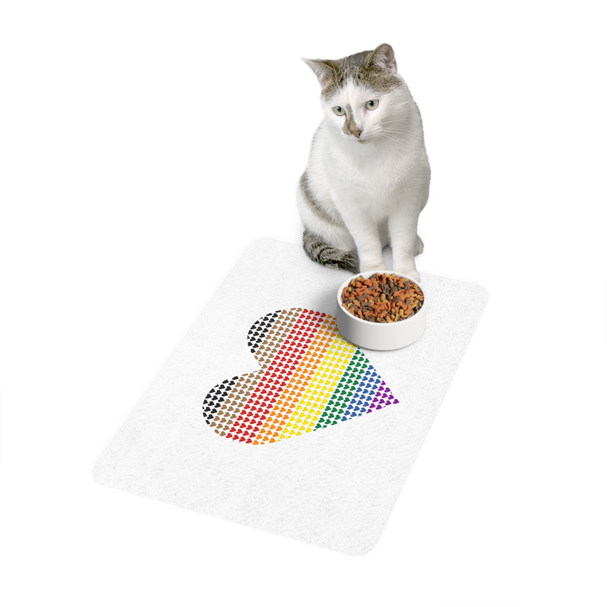 Pride Flag Heart Shape Icon With Heart Pattern Inside Heart Symbol With Black Brown Stripes Pet Food Mat 12x18 - Image 3
