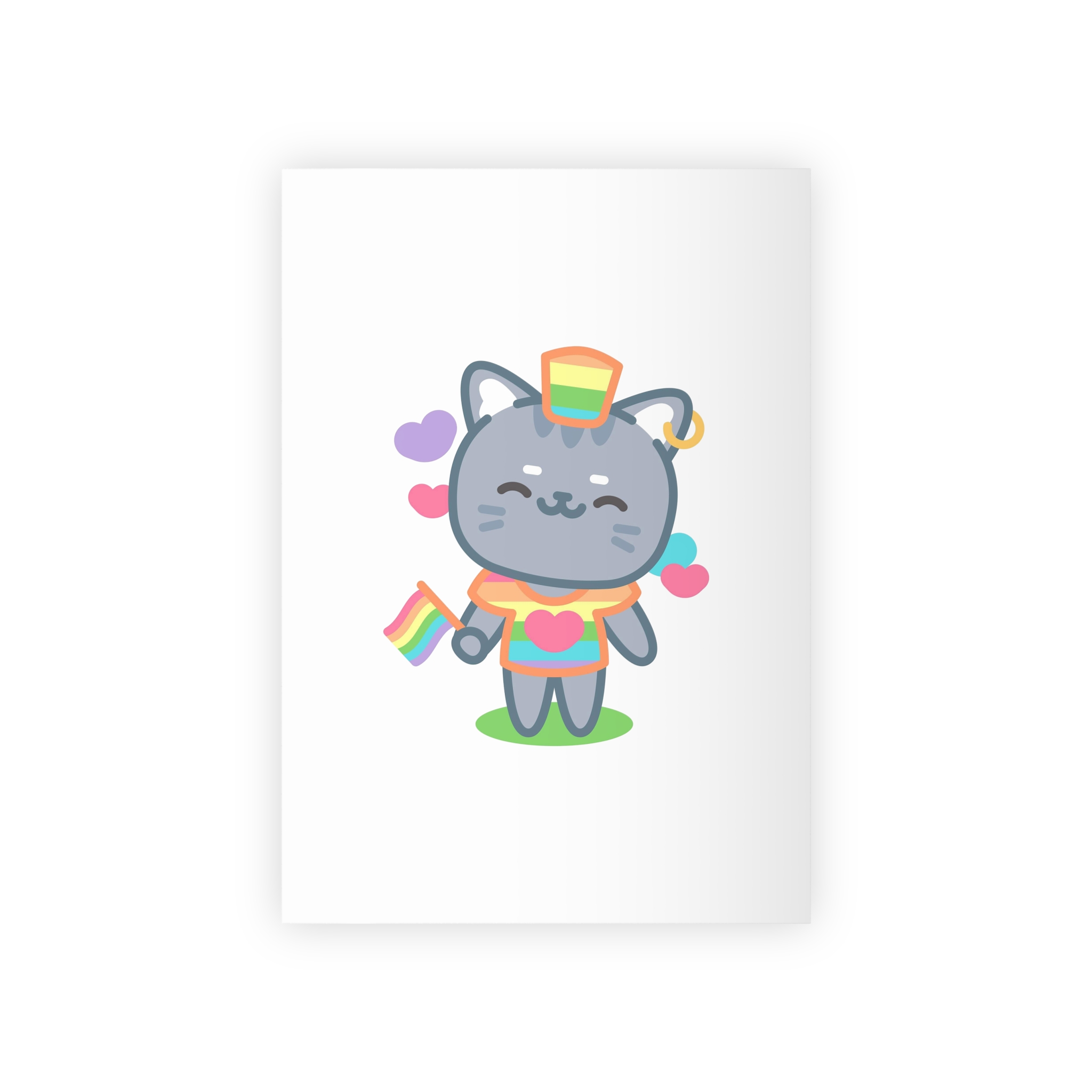 Cute Grey Cat With Rainbow Pride Flag Heart Illustration Gift Wrapping Paper Rolls 1pc