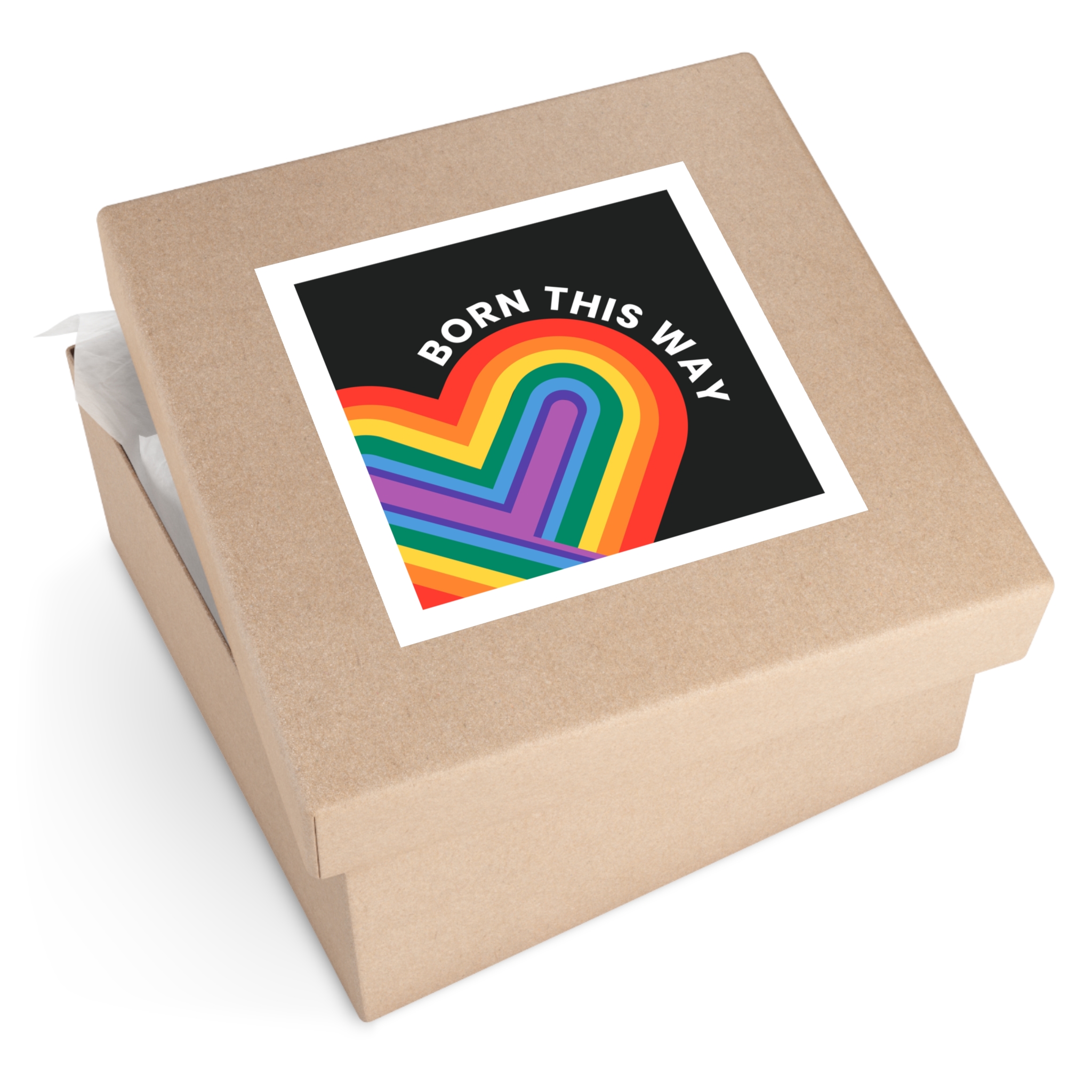 Rainbow Heart Template Lgbtq Pride Month With Born This Way Text Laminate Stickers Square - Image 51