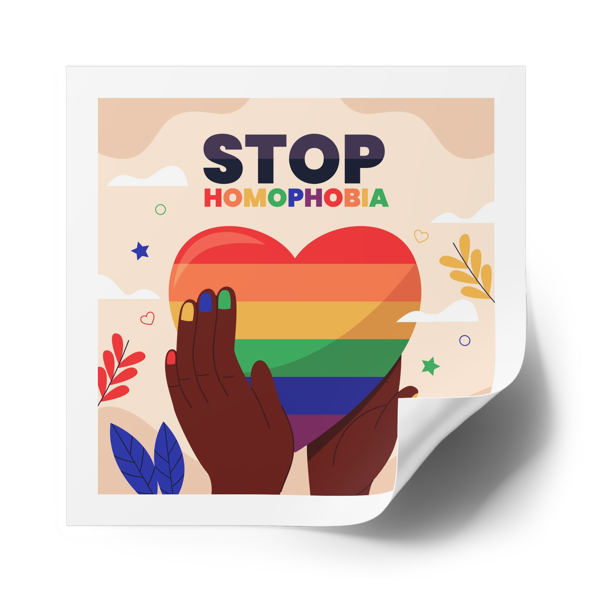 Hand Drawn Stop Homophobia Message Illustrated Laminate Stickers Square - Image 50